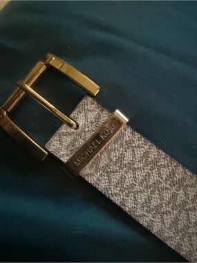 Michael Kors Beige Monogram Belt with Gold Buckle